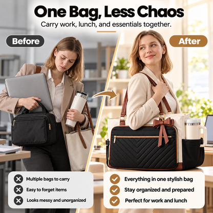 👜 2-in-1 Insulated Work Tote Bag with Lunch Compartment, 17.3" Laptop Sleeve & 40oz Cup Holder