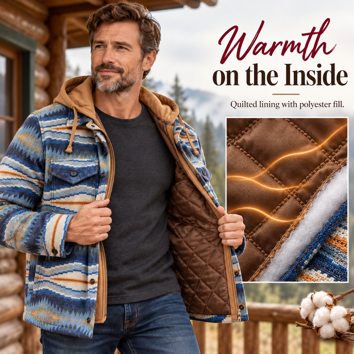 Men’s Quilted Flannel Hooded Shirt Jacket