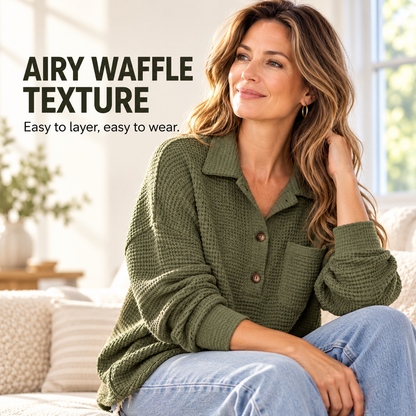 Women's Oversized Henley Waffle Shirts