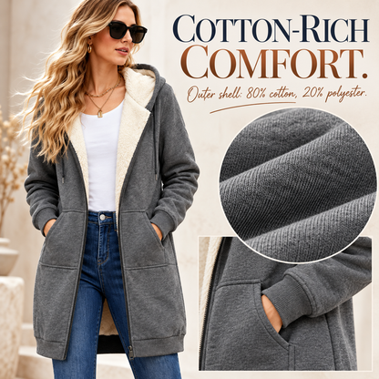 🧥 Cozy Days Sherpa-Lined Long Zip-Up Hoodie