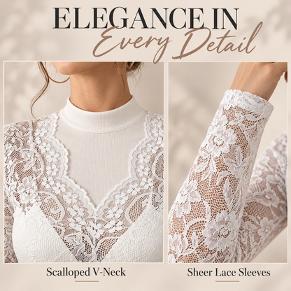 Women's Elegant V-Neck Floral Lace Long Sleeve Top