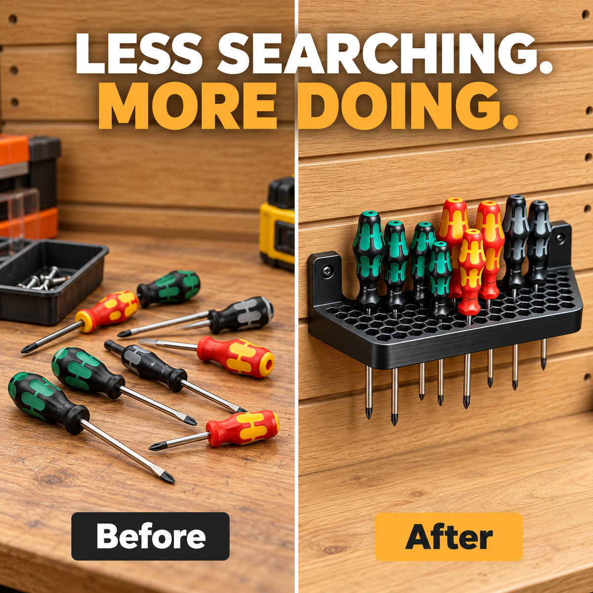 Wall Mounted Screwdriver Organizer – Space-Saving Honeycomb Tool Holder with 2 Free Mounting Screws