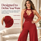 Floral Lace Halter Neck Wide-Leg Jumpsuit for Women | Evening Party & Wedding Guest