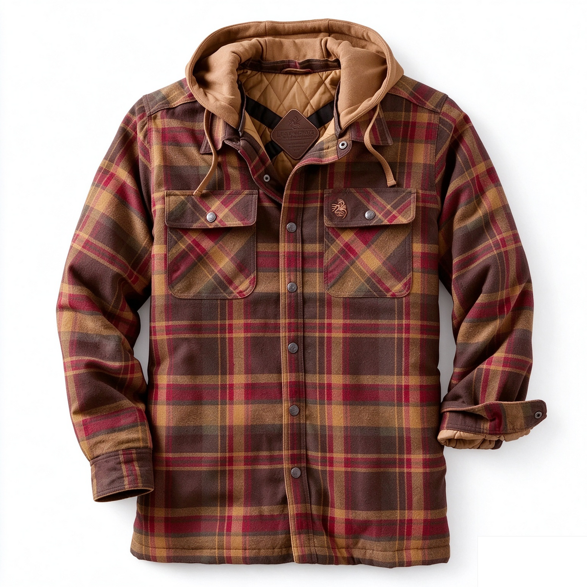 Men’s Quilted Flannel Hooded Shirt Jacket