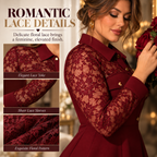 Women's Elegant Lace Panel A-Line Shirt Dress: Waist-Defining Button-Front Silhouette