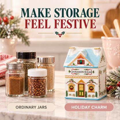 Ceramic Christmas House Spice Jar – Festive Kitchen Storage & Holiday Decor