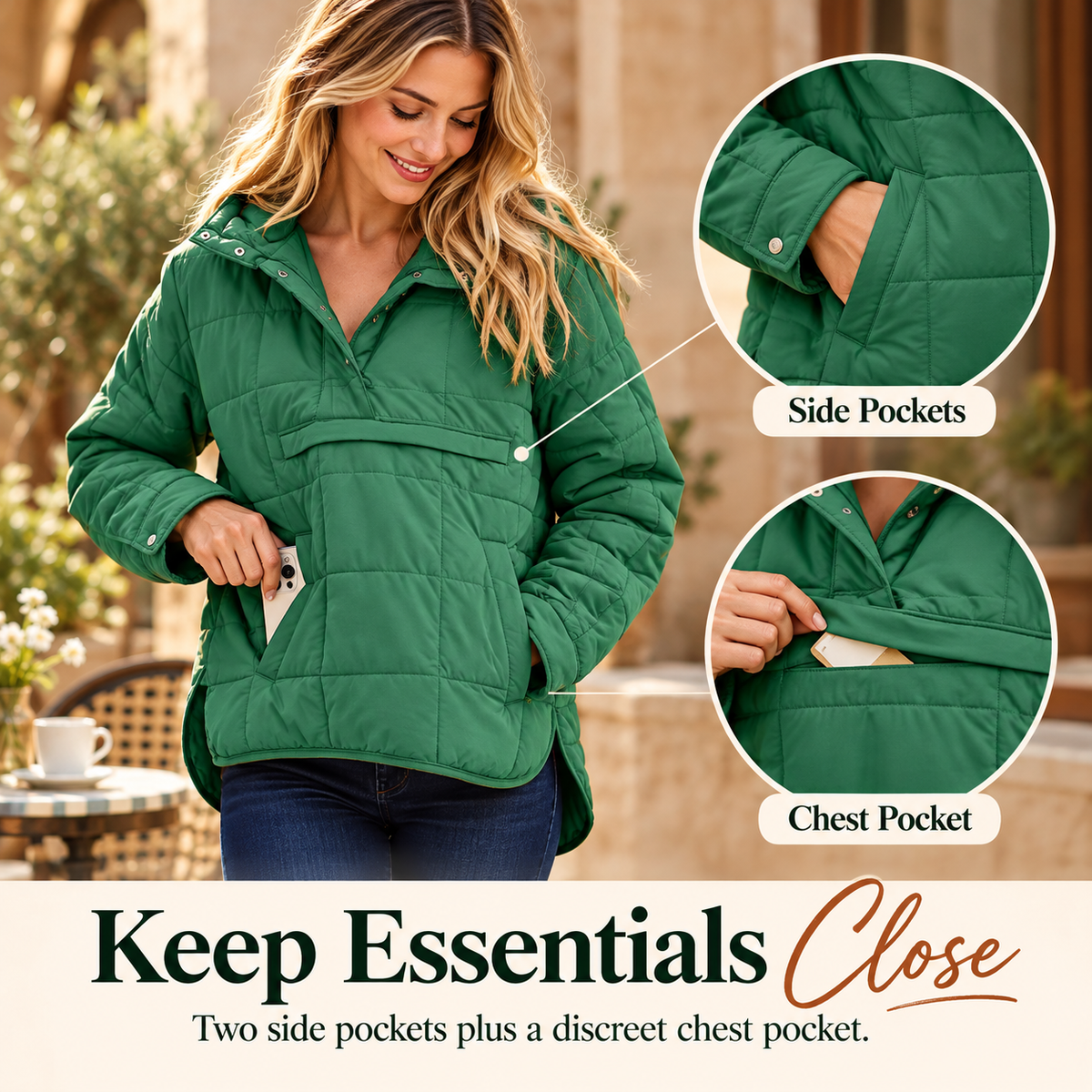 Tanming Women's Lightweight Quilted Hooded Anorak Jacket