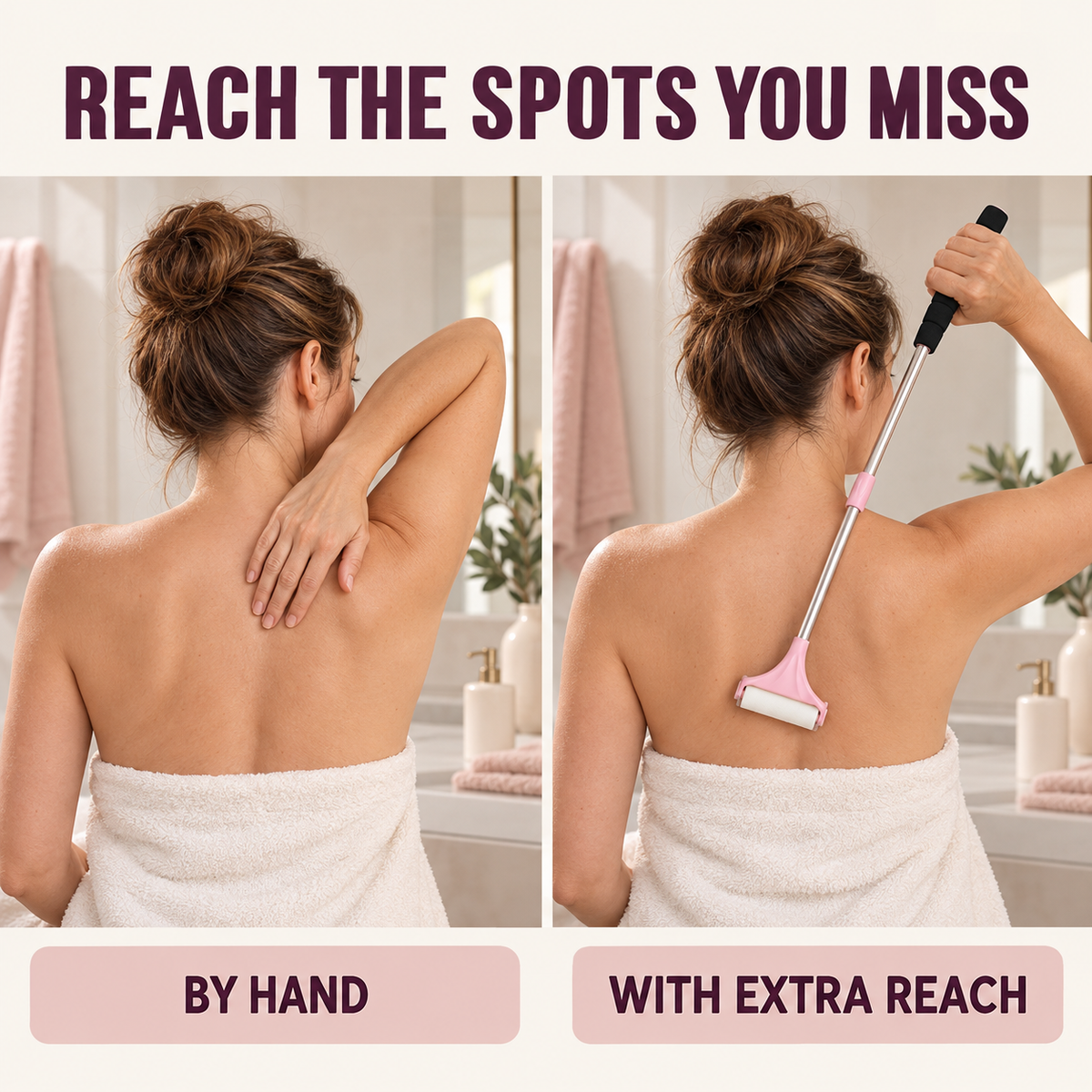 Extendable Lotion Applicator with 2 Bonus Replacement Heads for Back, Legs & Body
