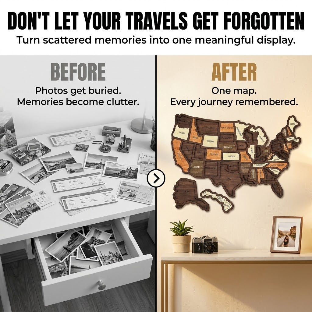 Wooden USA Travel Memory Map – Personalized State Tracker & Home Decor
