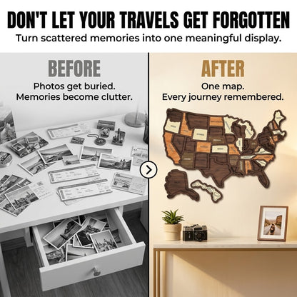 Wooden USA Travel Memory Map – Personalized State Tracker & Home Decor