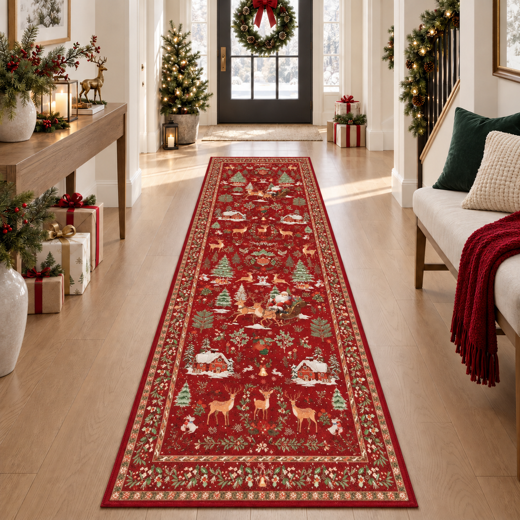 🎄Christmas Washable Runner Rug | Non-Slip Holiday Hallway & Kitchen Mat