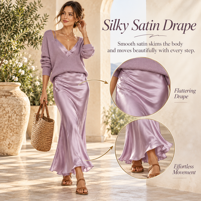The 2-Piece Satin & Knit Midi Set | V-Neck Pullover & Slip Dress