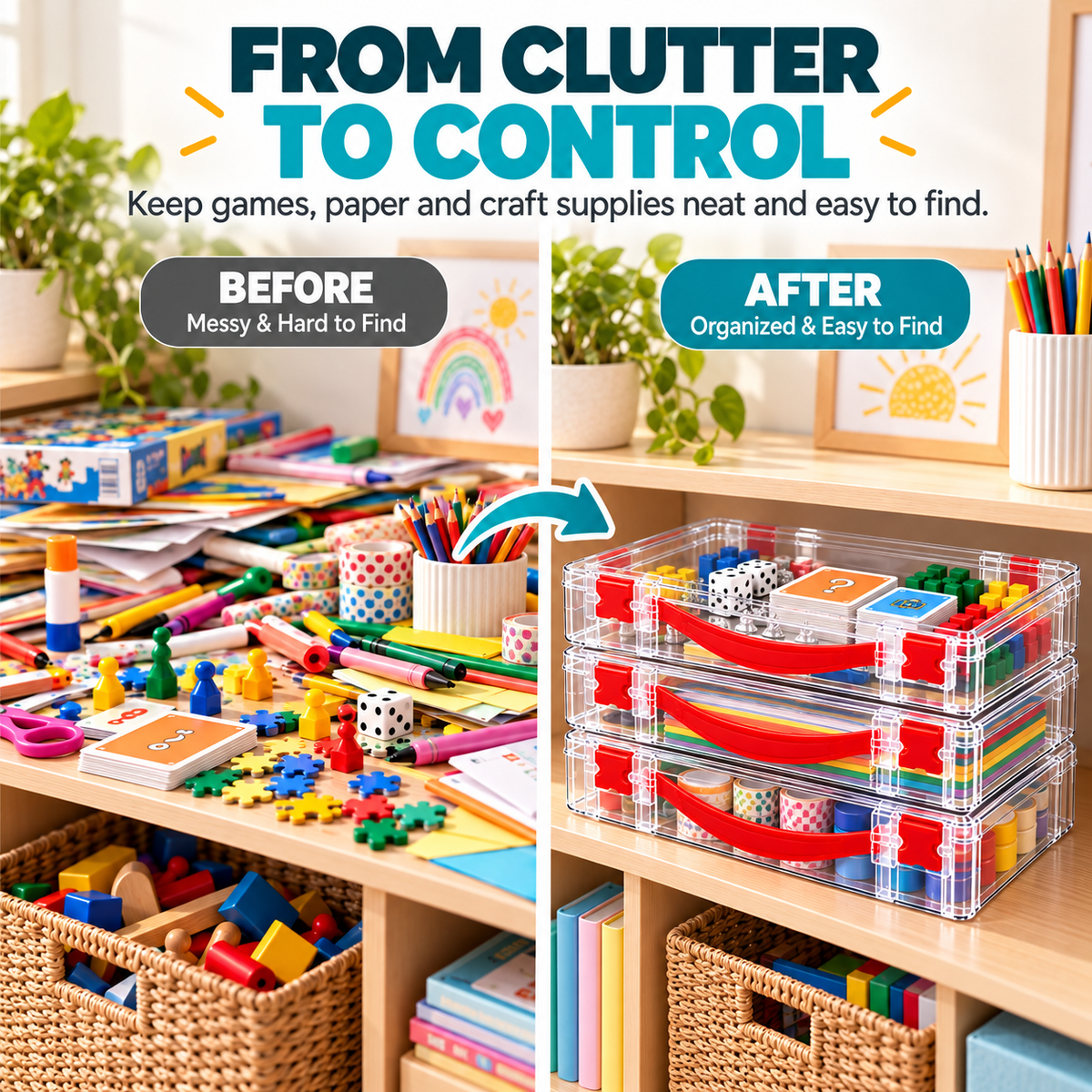 Clear Stackable Board Game Storage Case – Organize Games, Puzzles & Crafts with Ease