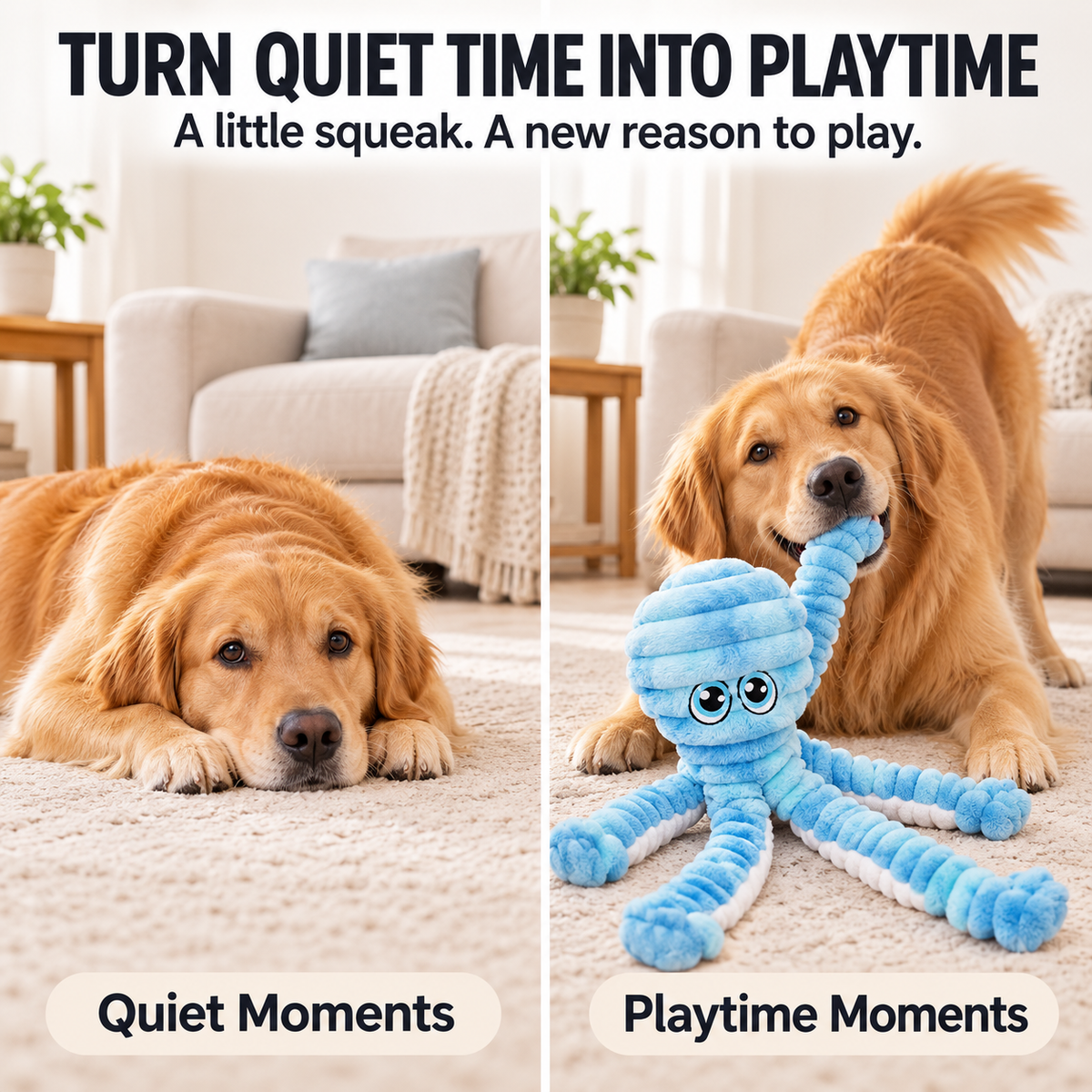 Interactive Octopus Dog Toy – Squeaky, Crinkle & Soft Plush Fun for Happy Pups