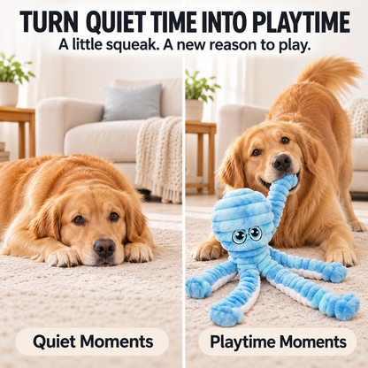 Interactive Octopus Dog Toy – Squeaky, Crinkle & Soft Plush Fun for Happy Pups