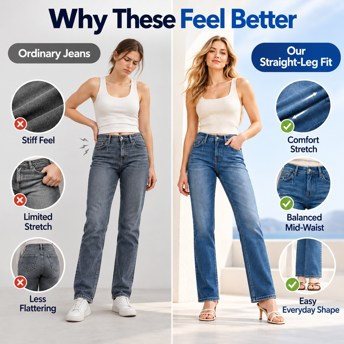 Women's Flattering Straight-Leg Jeans – Stretch Denim That Complements Your Curves