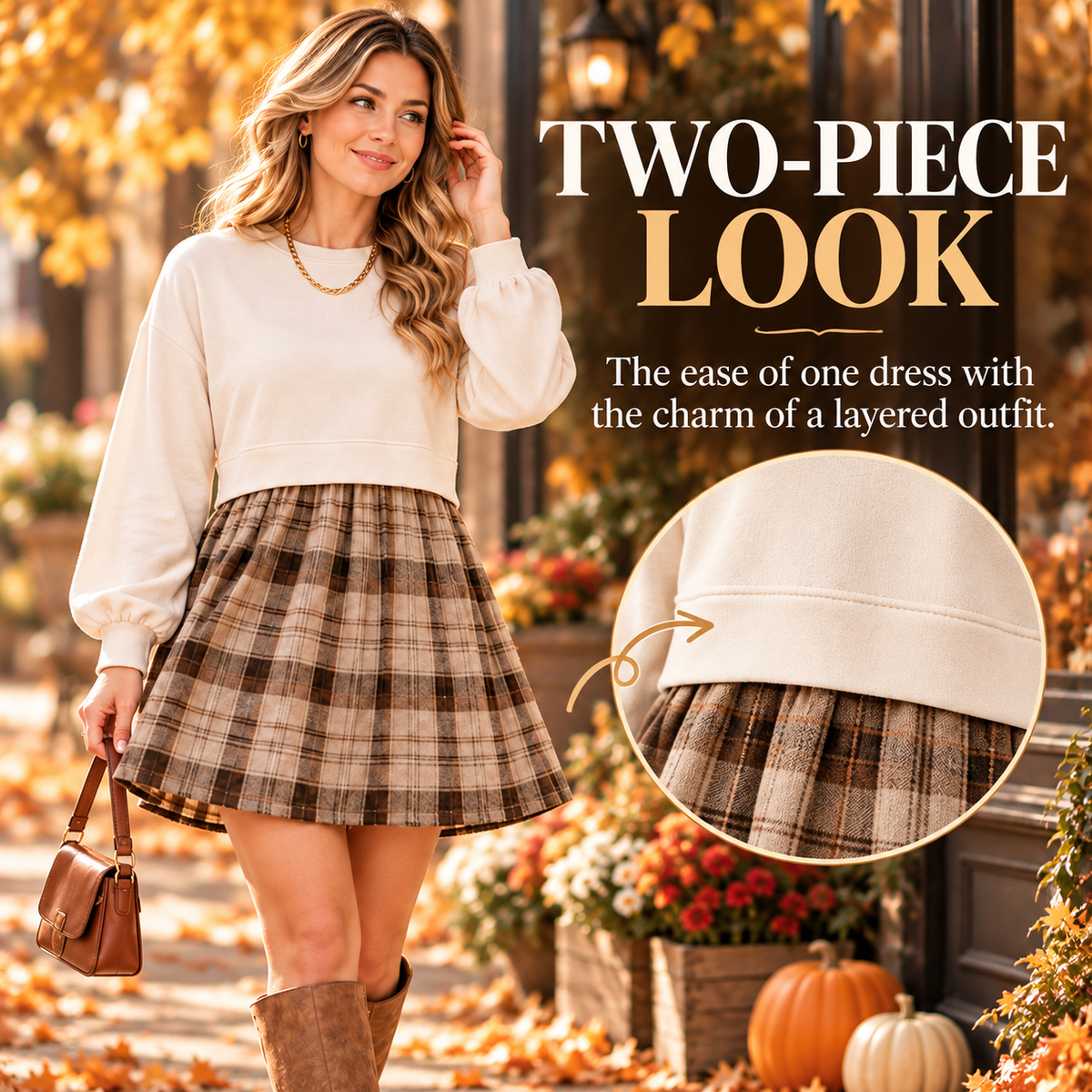 🍂✨ Women's Plaid Patchwork Mini Dress – Cozy & Chic! 💕