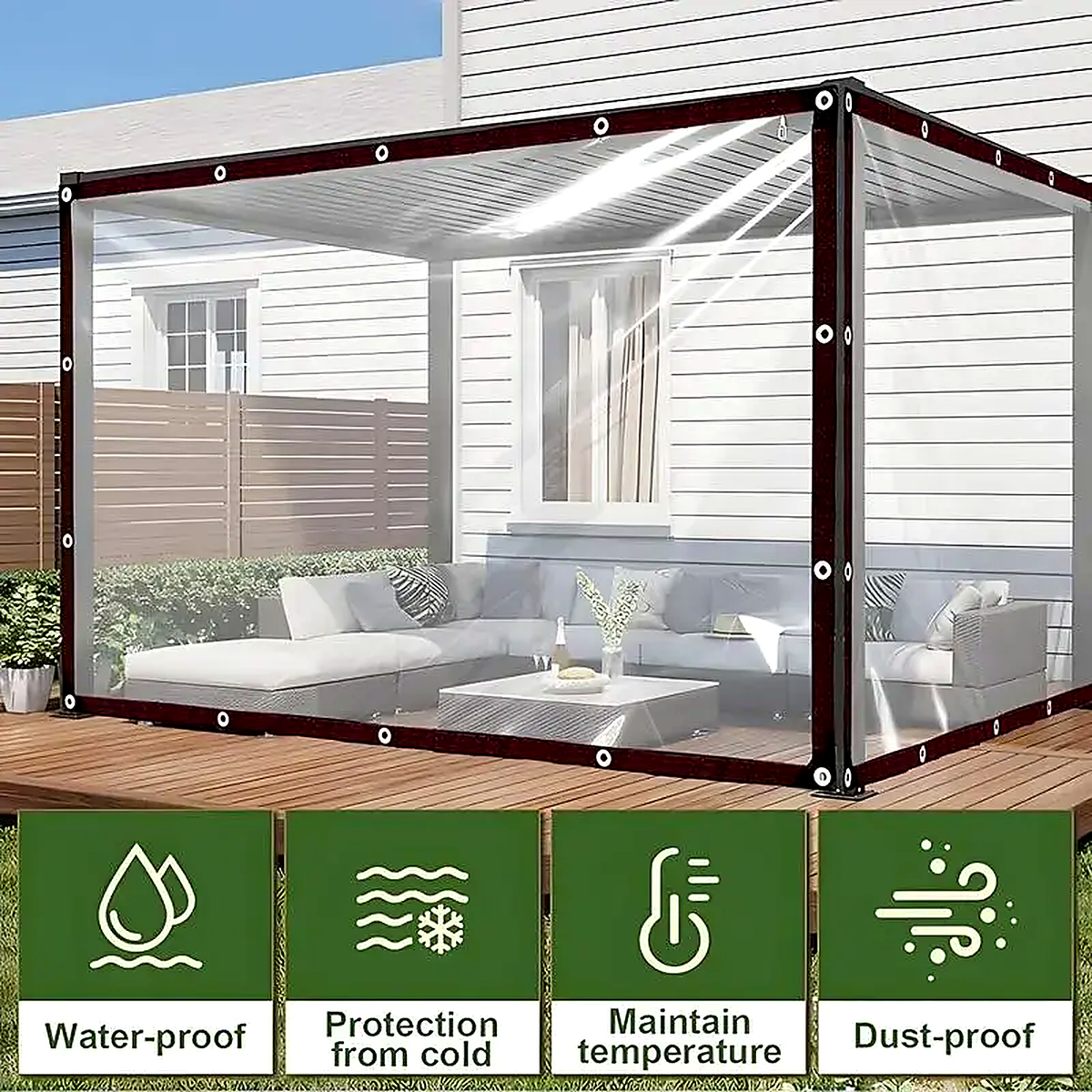 All-Weather Clear Heavy-Duty Outdoor Tarp (7x10 FT) – Tear-Resistant Transparent PE Cover with Reinforced Grommets