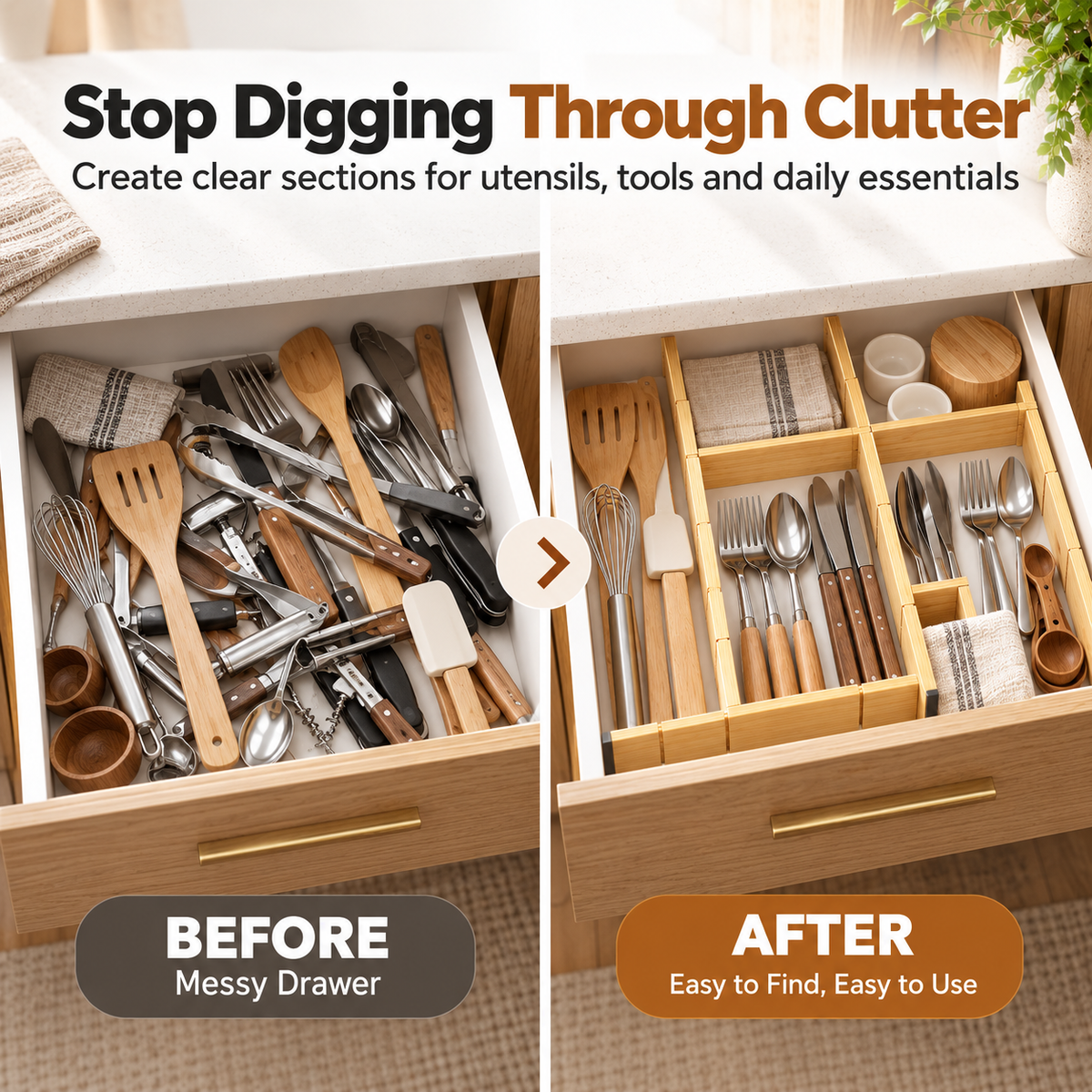 Adjustable Bamboo Drawer Dividers for Kitchen and Home