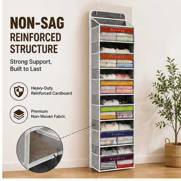 6-Tier Hanging Closet Organizer Over The Door Wardrobe Storage with Clear Card Slot