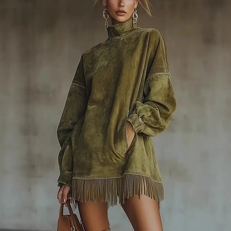 Women's Oversized Fringe Sweatshirt Dress