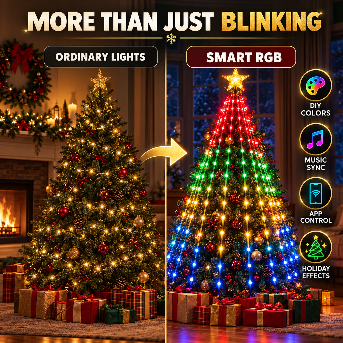 Smart RGB Christmas Tree Lights with App & Music Sync