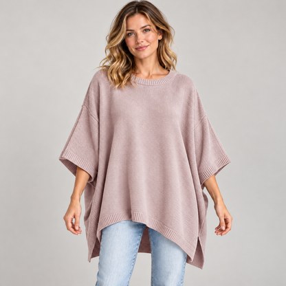Everyday Relaxed Batwing Knit Sweater - Round Neck Oversized Pullover