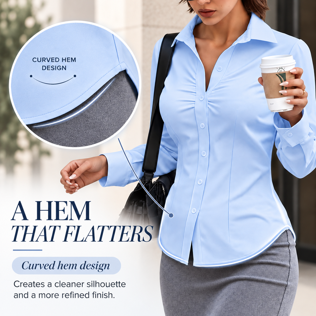 Women's Modern Sculpted Button-Down | Premium Stretch Work Blouse