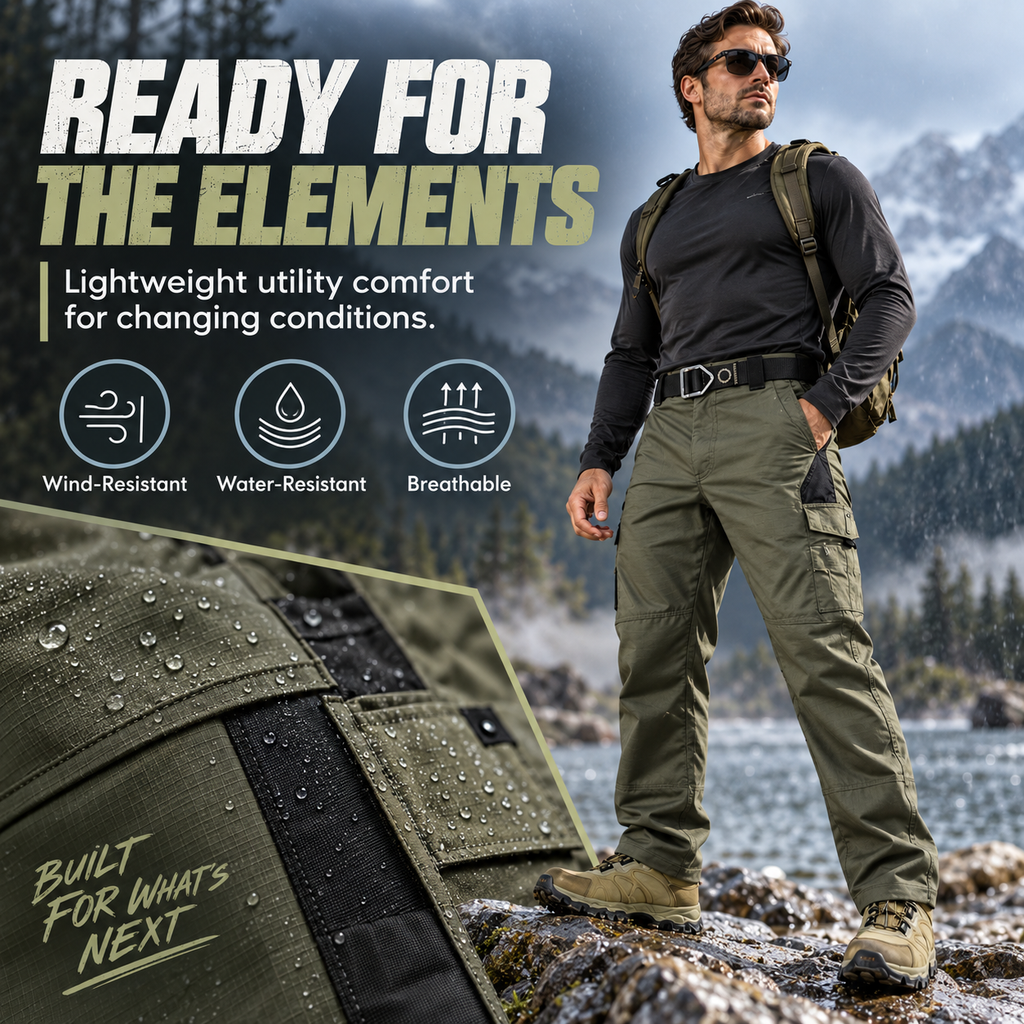 Men's All-Terrain Stretch Utility Cargo Pants - Water-Resistant & Lightweight Outdoor Trousers