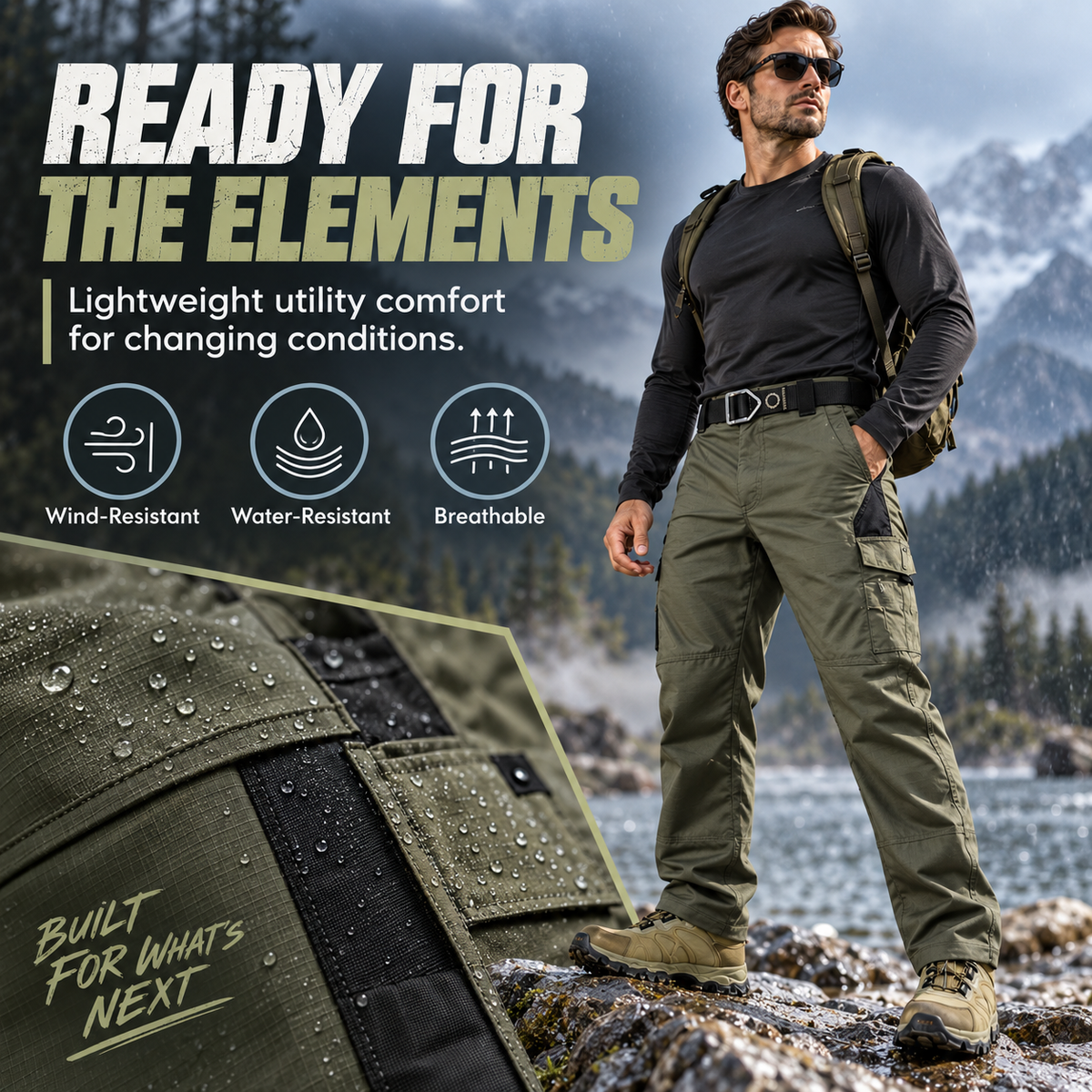 Men's All-Terrain Stretch Utility Cargo Pants - Water-Resistant & Lightweight Outdoor Trousers