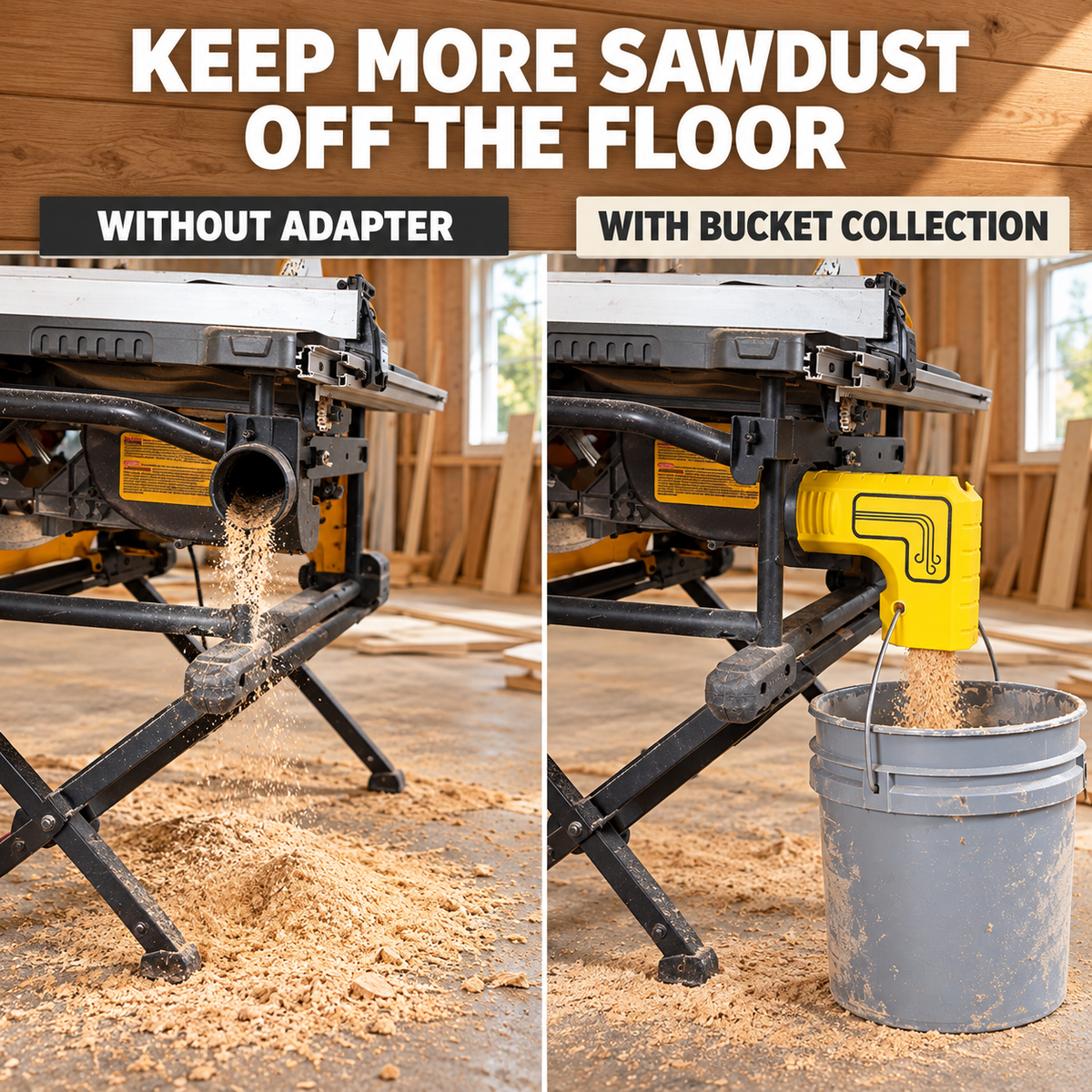Table Saw Dust Collection Adapter – No Vacuum Needed, Less Sawdust & Easy Cleanup