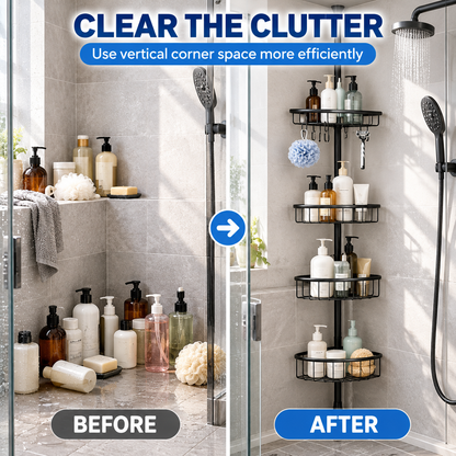 4-Tier Adjustable Corner Shower Caddy with Hooks