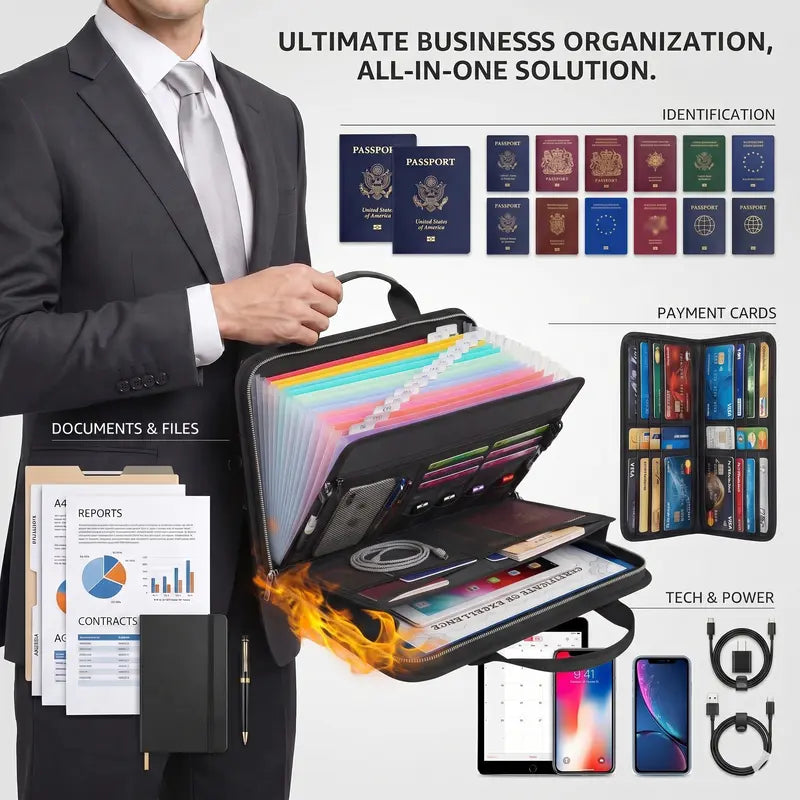 🛡️ Asset Safe Haven | Heavy-Duty Fireproof & Waterproof Expanding File Organizer Bag with Portable Handle 📁