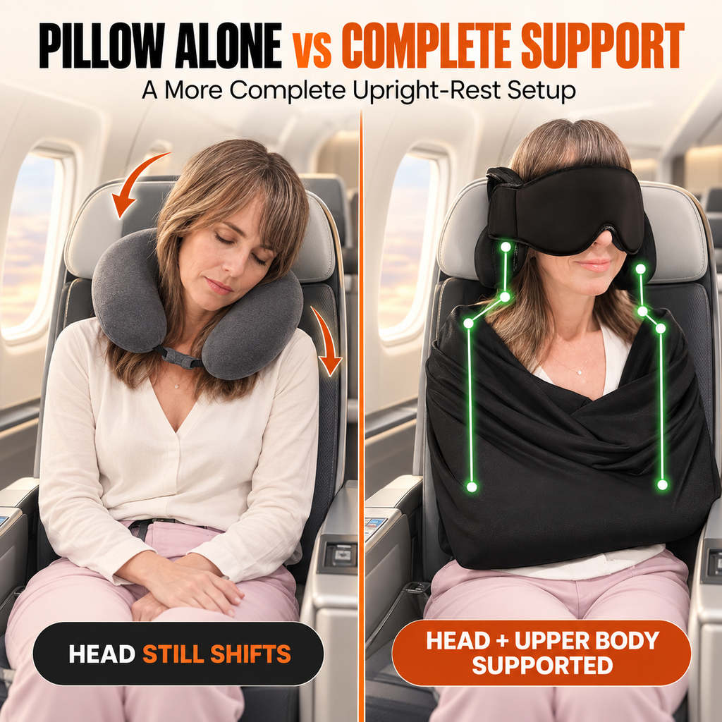 😴3-in-1 Airplane Sleep System with Memory Foam Pillow, Mask & Sling😴