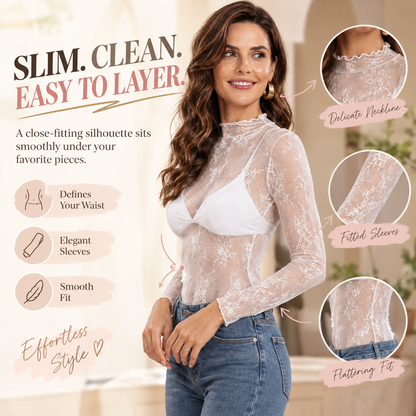 🖤 See-Through Floral Lace Layering Top & Long Sleeve Tee