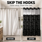 Hookless Double-Layer Shower Curtain with Snap-in Fabric Liner