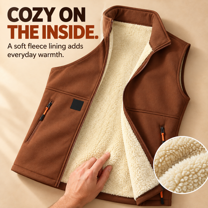 ❄️ Men’s Fleece-Lined Full-Zip Vest with Stand Collar & Zippered Pockets