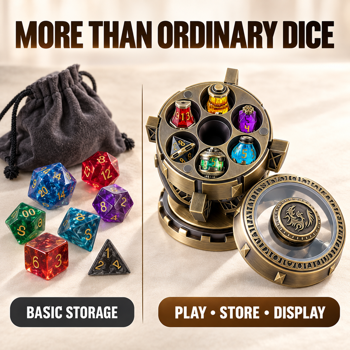 Alchemist’s Metallic Elixir DND Dice Set with Spinning Chalice & Liquid-Core Potion Dice