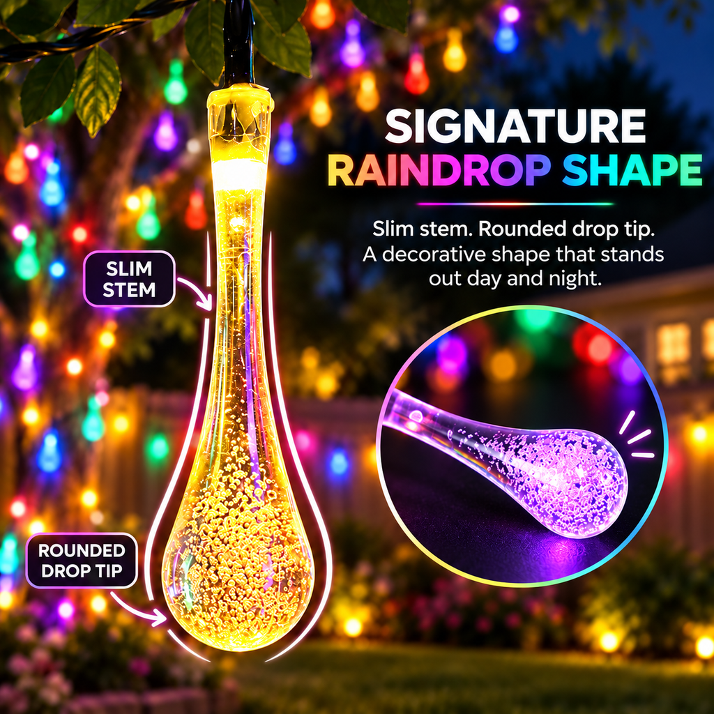 ✨72FT 200 LED Outdoor Solar String Lights - Waterproof Raindrop Magic💡