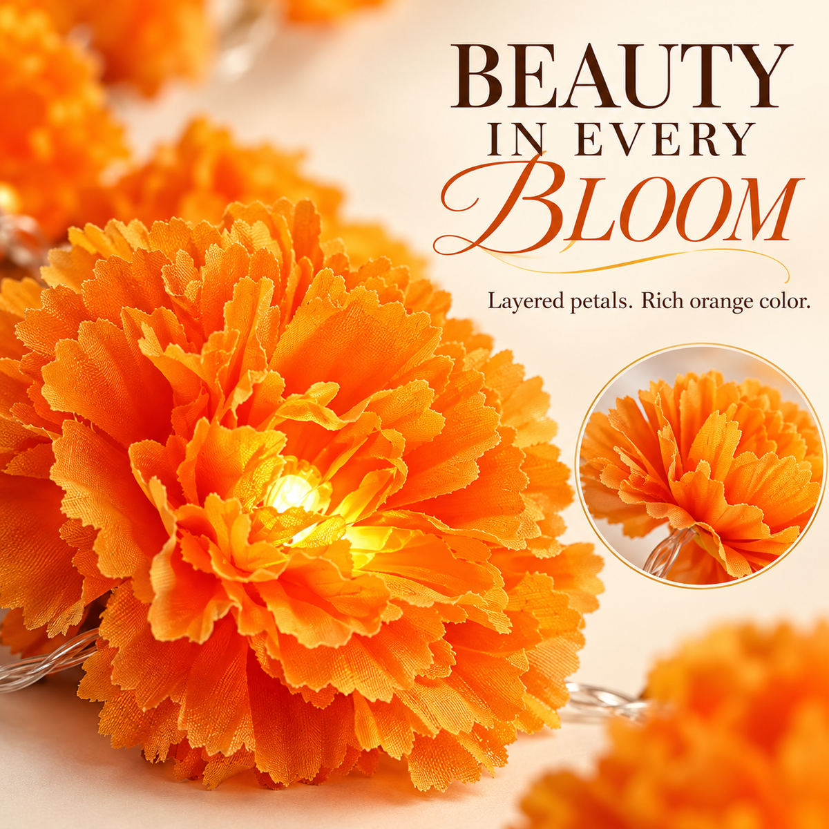 🎃 Marigold Flower String Lights – A Festive Glow for Fall & Day of the Dead 🌼