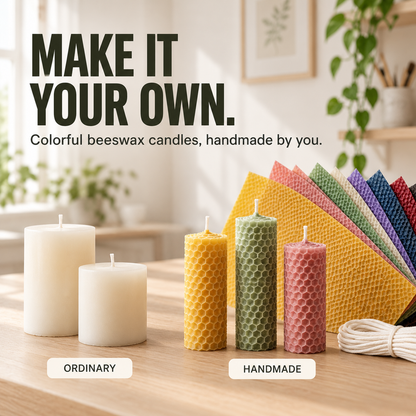 DIY Natural Beeswax Candle Making Kit – 12 Colorful Wax Sheets + 12 Wicks, Easy Handmade Gifts