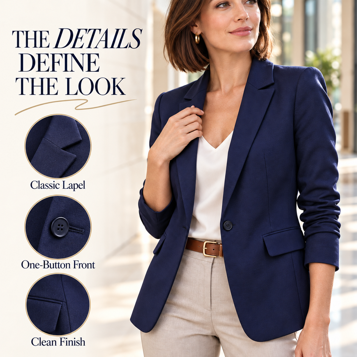 Women's Fitted Blazer – Soft Tailored Long Sleeve Jacket with Lapel & Pockets