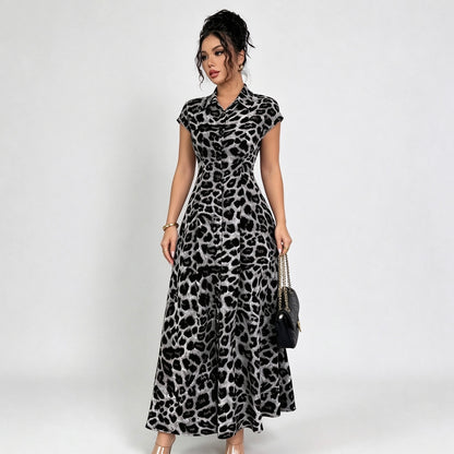 Women’s Leopard Print Maxi Shirt Dress