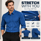 Men's Stretch Dress Shirt - Wrinkle-Resistant Long Sleeve Business Casual Button-Down