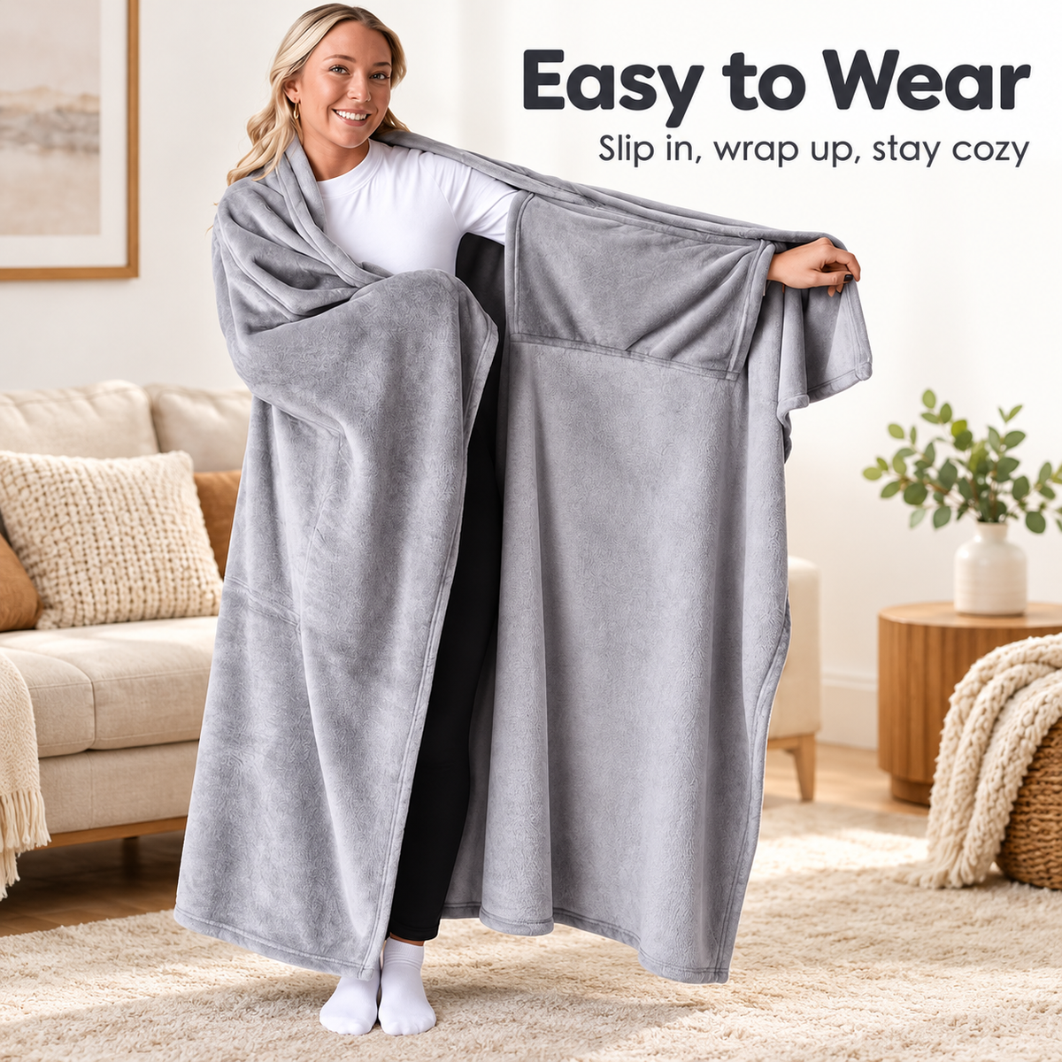 Oversized Wearable Flannel Blanket – Cozy Wrap with Sleeves