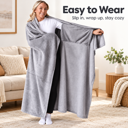Oversized Wearable Flannel Blanket – Cozy Wrap with Sleeves