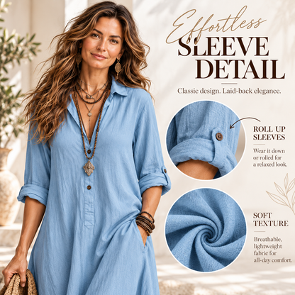 Effortless Boho Chic Long Sleeve Button-Down Maxi Shirt Dress