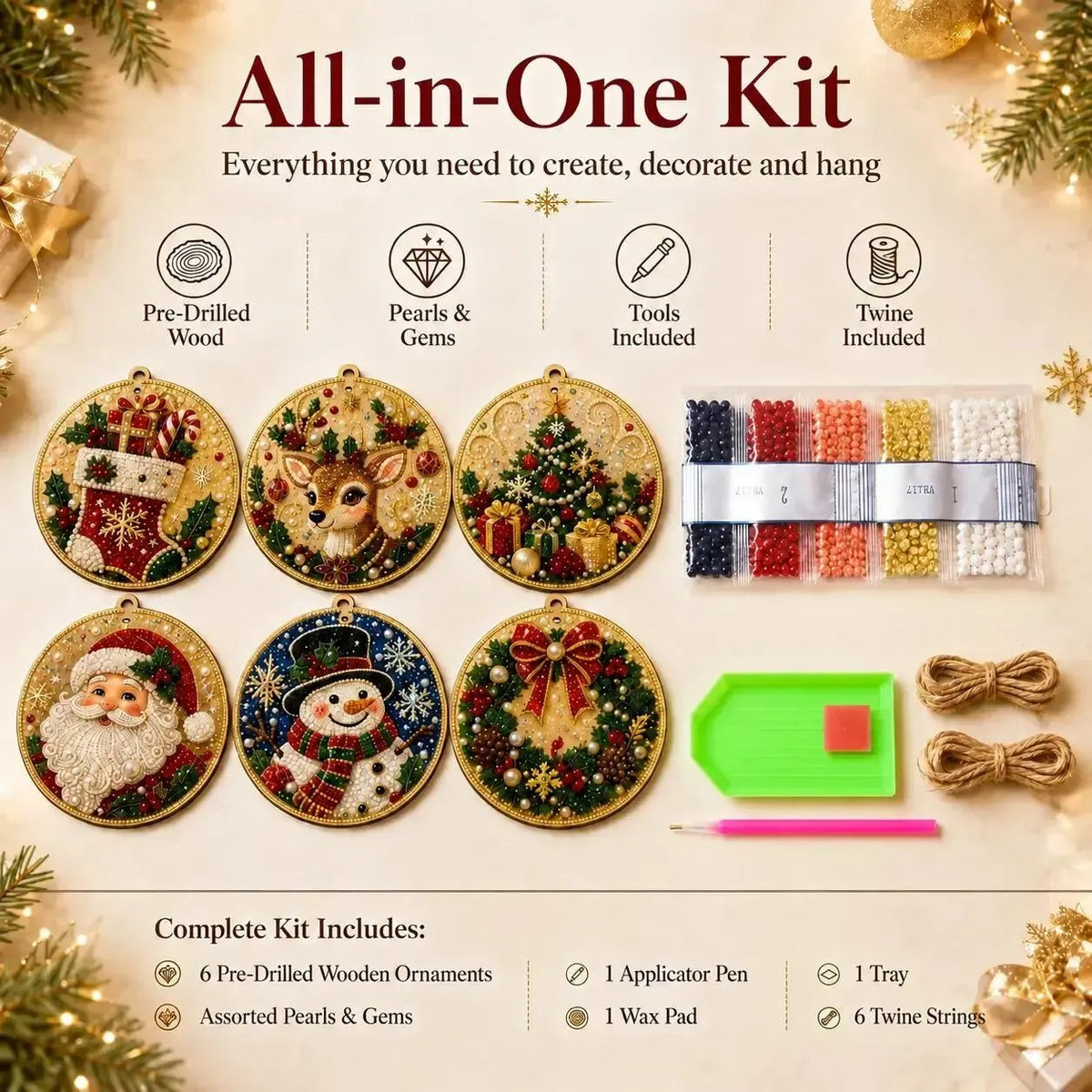 🎄🦌 6-Pack Christmas Diamond Painting Ornament Kit | Make Beautiful Hand‑Made Decorations🎁