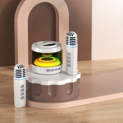 Portable Mini Karaoke Machine with Dual Wireless Microphones, 360° Sound & RGB Lights