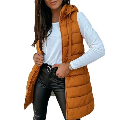 Hooded Long Puffer Vest Without the Bulk